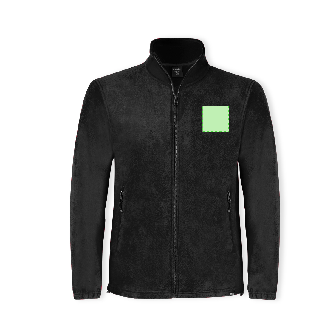 Chaqueta polar Diston adulto RPET — polar fleece RPET 280 g/m² anti-pilling, cuello alto, cremallera invisible en bolsillos, puños ribete elástico
