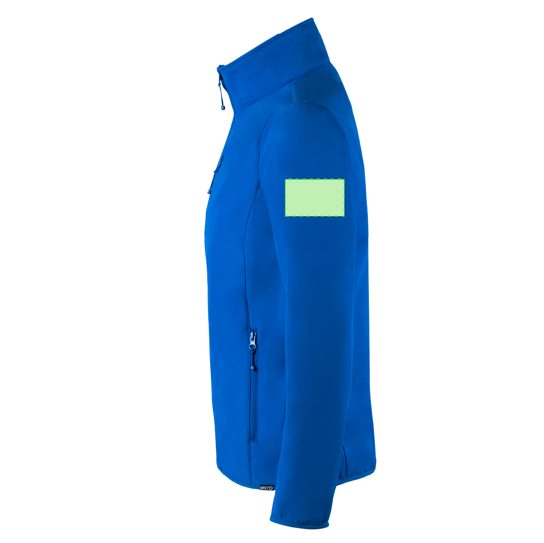 Chaqueta Scola adulto soft shell RPET doble capa — exterior soft shell RPET 92% poliéster/8% elastano + interior microfleece RPET 300 g/m²
