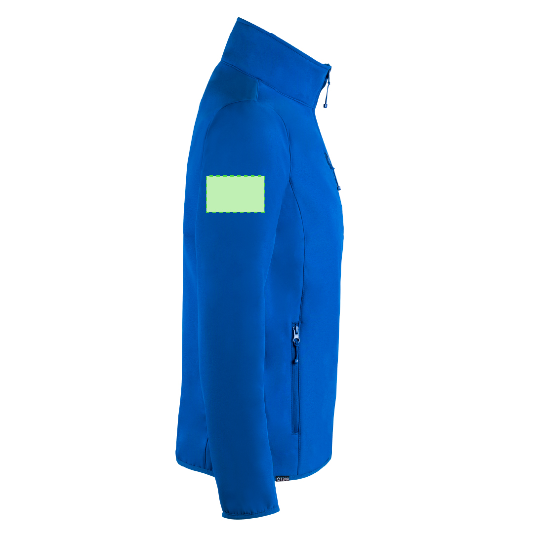 Chaqueta Scola adulto soft shell RPET doble capa — exterior soft shell RPET 92% poliéster/8% elastano + interior microfleece RPET 300 g/m²