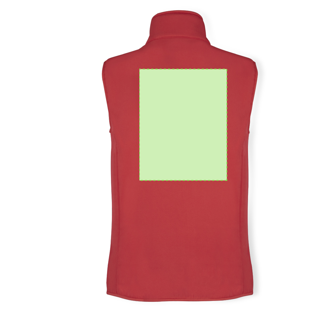 Chaleco Jandro adulto soft shell RPET doble capa — exterior soft shell RPET/elastano + interior microfleece RPET 300 g/m², distintivo eco