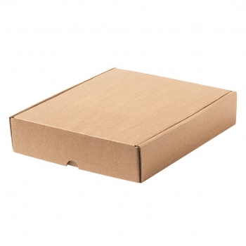 Caja de presentación mediana en cartón corrugado kraft — 21x25x5 cm, formato plano de la gama kraft