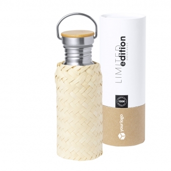 Botella eco de acero y bambú con funda protectora 600 ml