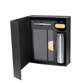 Set premium de bambú con termo acero 640ml y bloc de 80 hojas