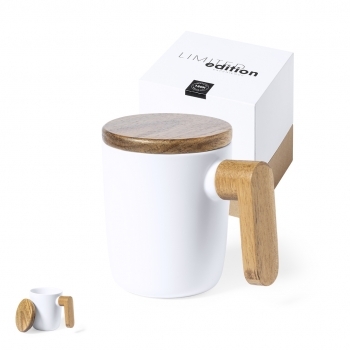 Taza de cerámica con mango de madera natural auténtica 350 ml