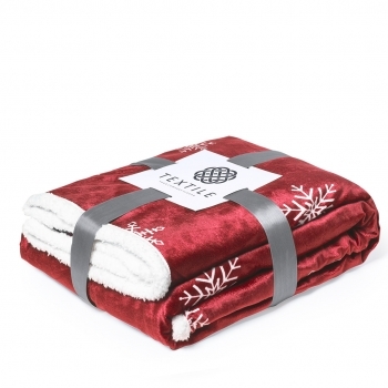 Manta navideña Ricord coral fleece + sherpa 380 g/m² — 125x160 cm con decoración navideña anti-pilling, presentación en cinta con lámina imprimible