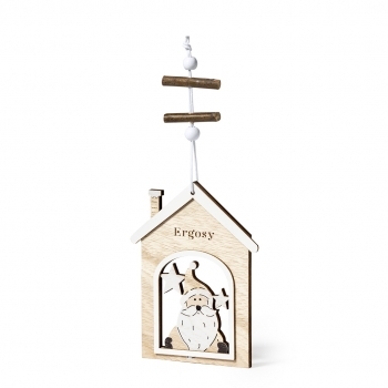 Adorno navideño Roman de madera — madera natural con accesorio para colgar, disponible en diseño Papá Noel y motivos navideños