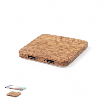 Cargador inalámbrico de coco natural 10W con salidas USB adicionales