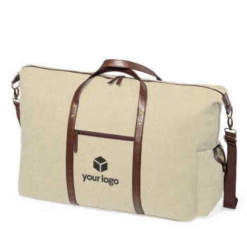 Bolso elegante de canvas 480 g/m² con asas de polipiel alrededor, bandolera mosquetón y bolsillo exterior