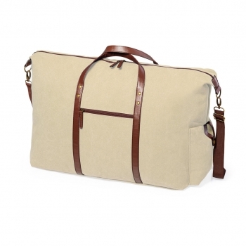 Bolso elegante de canvas 480 g/m² con asas de polipiel alrededor, bandolera mosquetón y bolsillo exterior