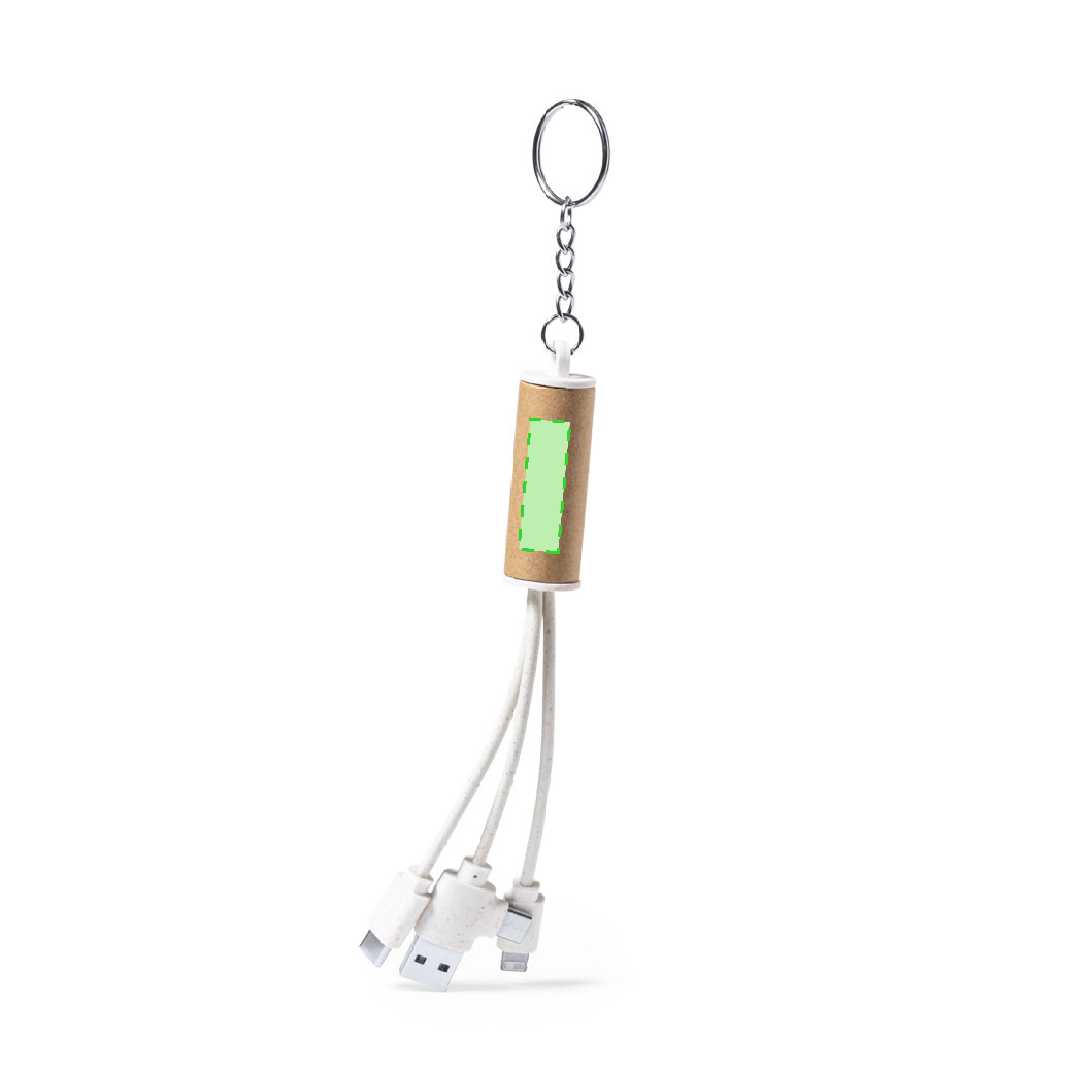 Cable cargador 3 en 1 de cartón reciclado con Micro-USB, Tipo-C y Lightning