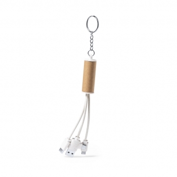 Cable cargador 3 en 1 de cartón reciclado con Micro-USB, Tipo-C y Lightning