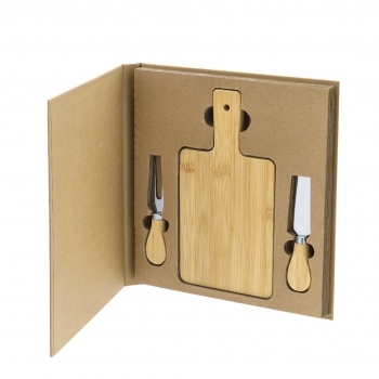 Set de utensilios para quesos de bambú con acero inoxidable de corte y presentación 3 piezas