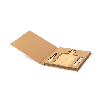 Set de utensilios para quesos de bambú con acero inoxidable de corte y presentación 3 piezas