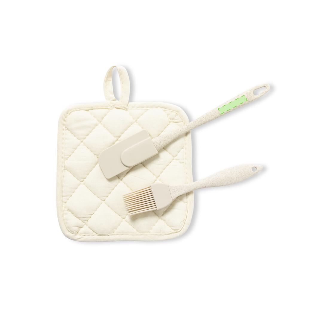 Set cocina 3 piezas espátula brocha silicona tono natural funda non-woven