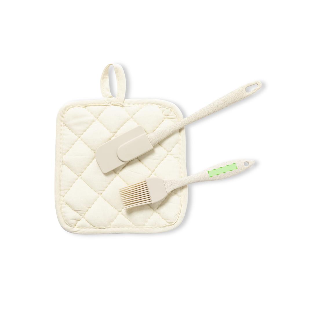 Set cocina 3 piezas espátula brocha silicona tono natural funda non-woven