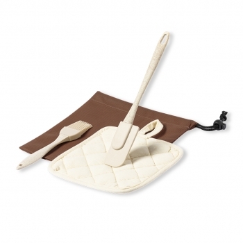 Set cocina 3 piezas espátula brocha silicona tono natural funda non-woven