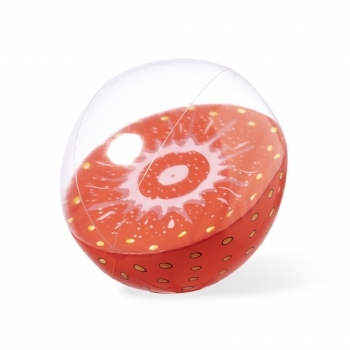 Balón de playa inflable de PVC con diseños frutales y mitad en transparente