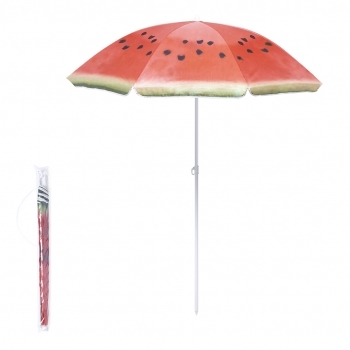 Sombrilla de playa de 150 cm de diámetro con 8 paneles de nylon, diseños frutales y funda de PVC