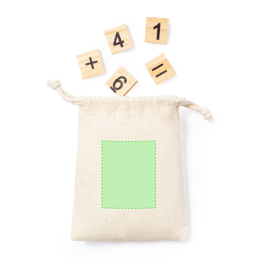 Juego cálculo de madera natural pino 32 piezas bolsa algodón cordones