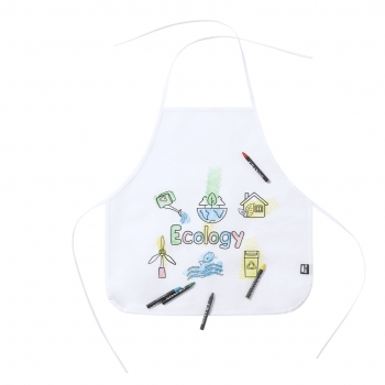 Delantal de non-woven RPET blanco talla única niño con 5 ceras incluidas