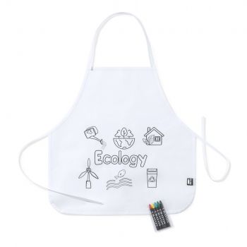 Delantal de non-woven RPET blanco talla única niño con 5 ceras incluidas