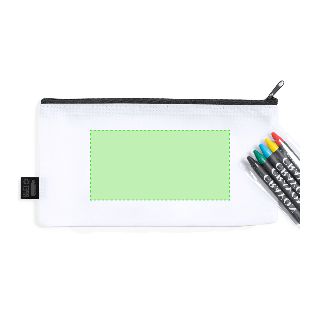Estuche de non-woven RPET blanco con cremallera para colorear 5 ceras