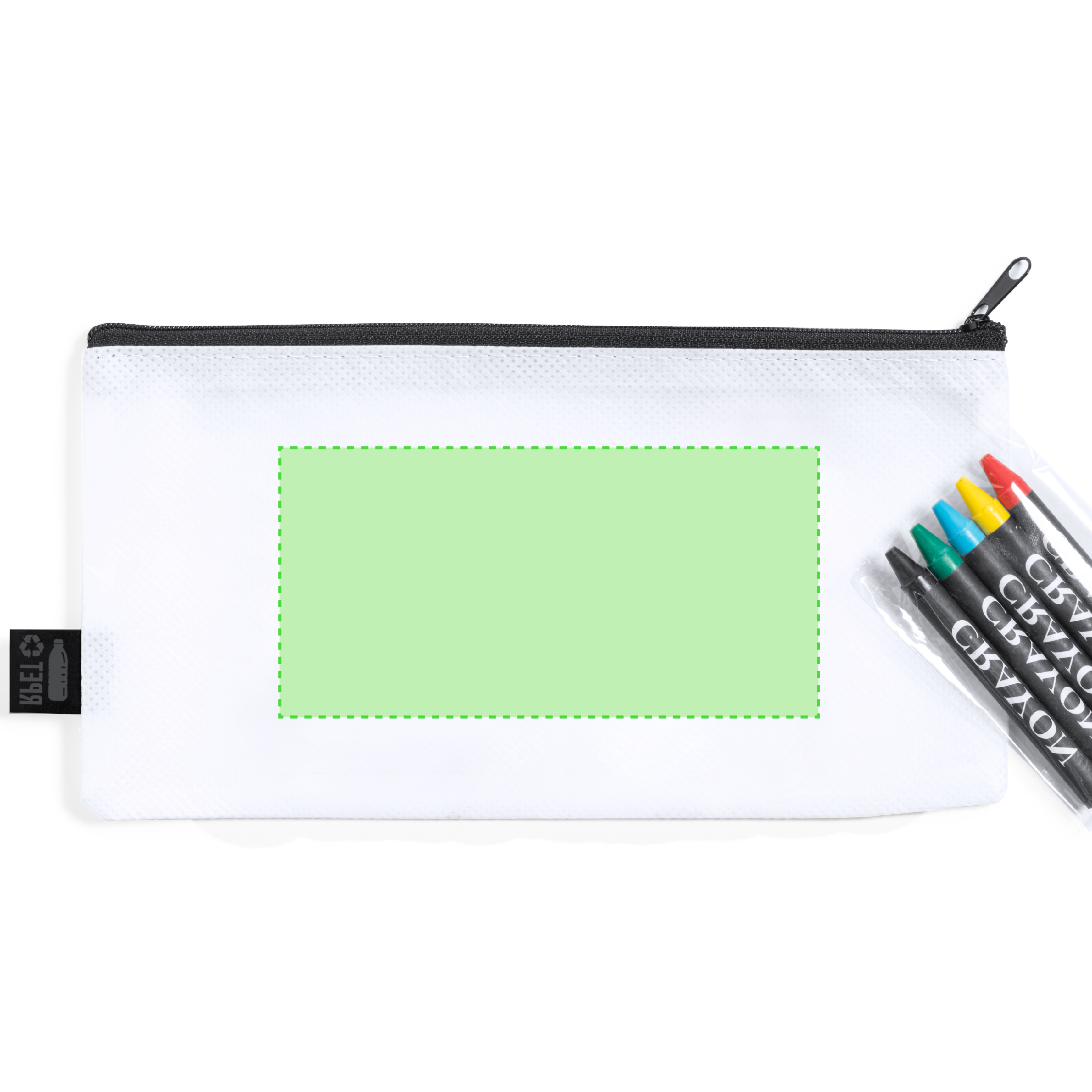 Estuche de non-woven RPET blanco con cremallera para colorear 5 ceras