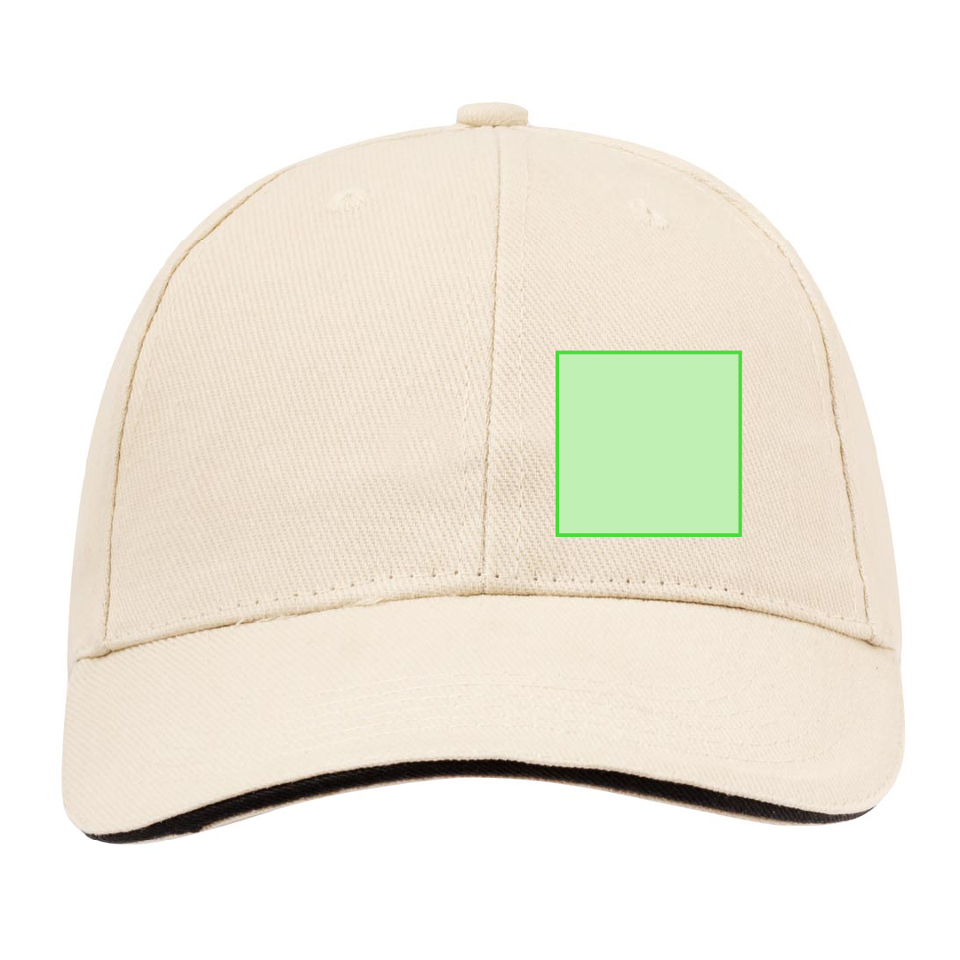 Gorra 6 paneles de algodón peinado 250 g/m² premium con sandwich en visera y cierre de hebilla metálica