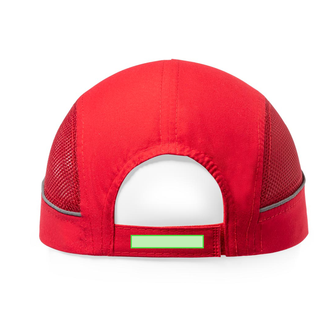 Gorra deportiva de microfibra con bandas reflectantes laterales, redecilla para el sudor y cierre de velcro