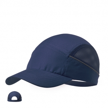 Gorra deportiva de microfibra con bandas reflectantes laterales, redecilla para el sudor y cierre de velcro