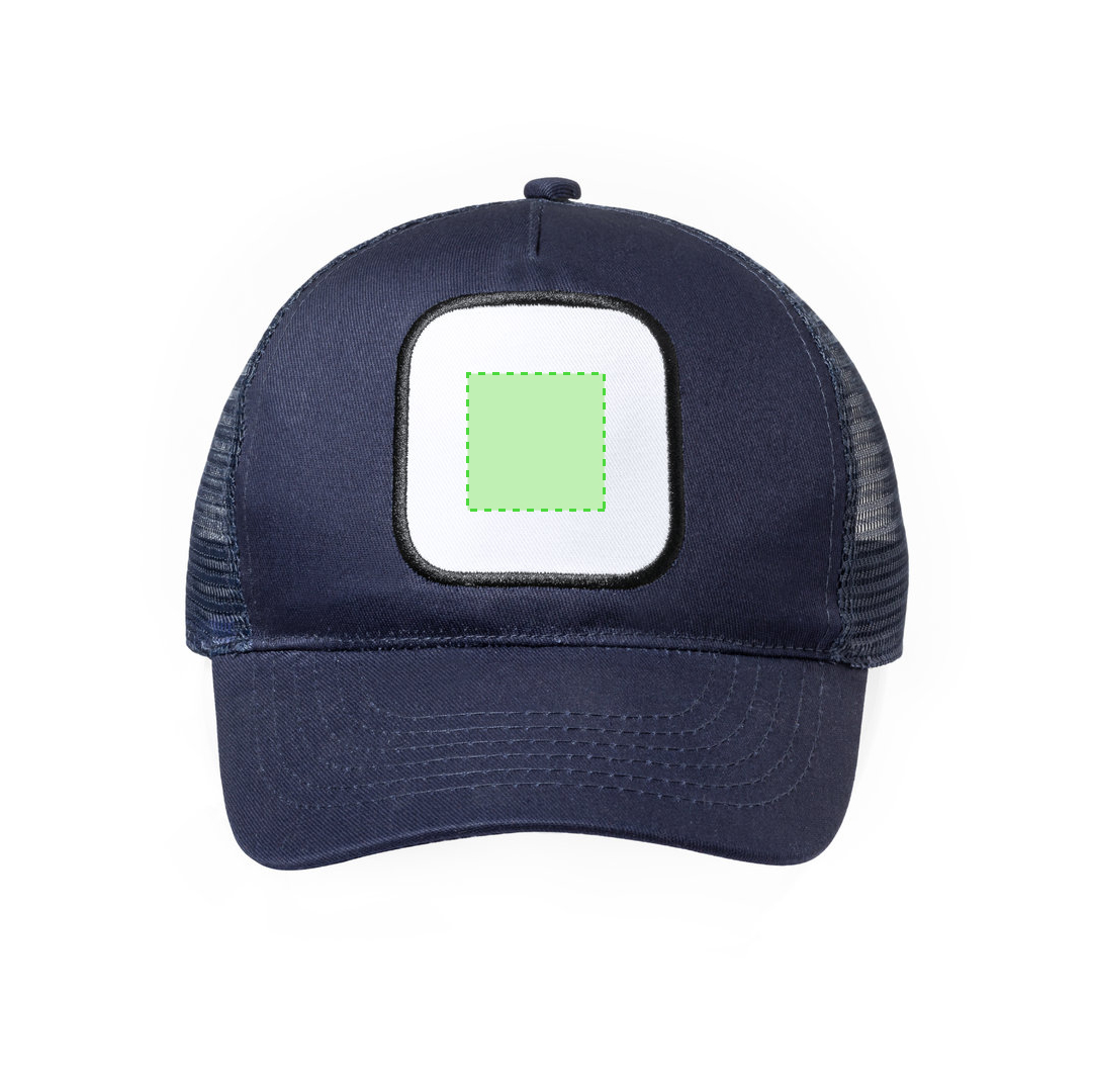 Gorra trucker de algodón y poliéster con parche frontal cosido para sublimación y redecilla trasera