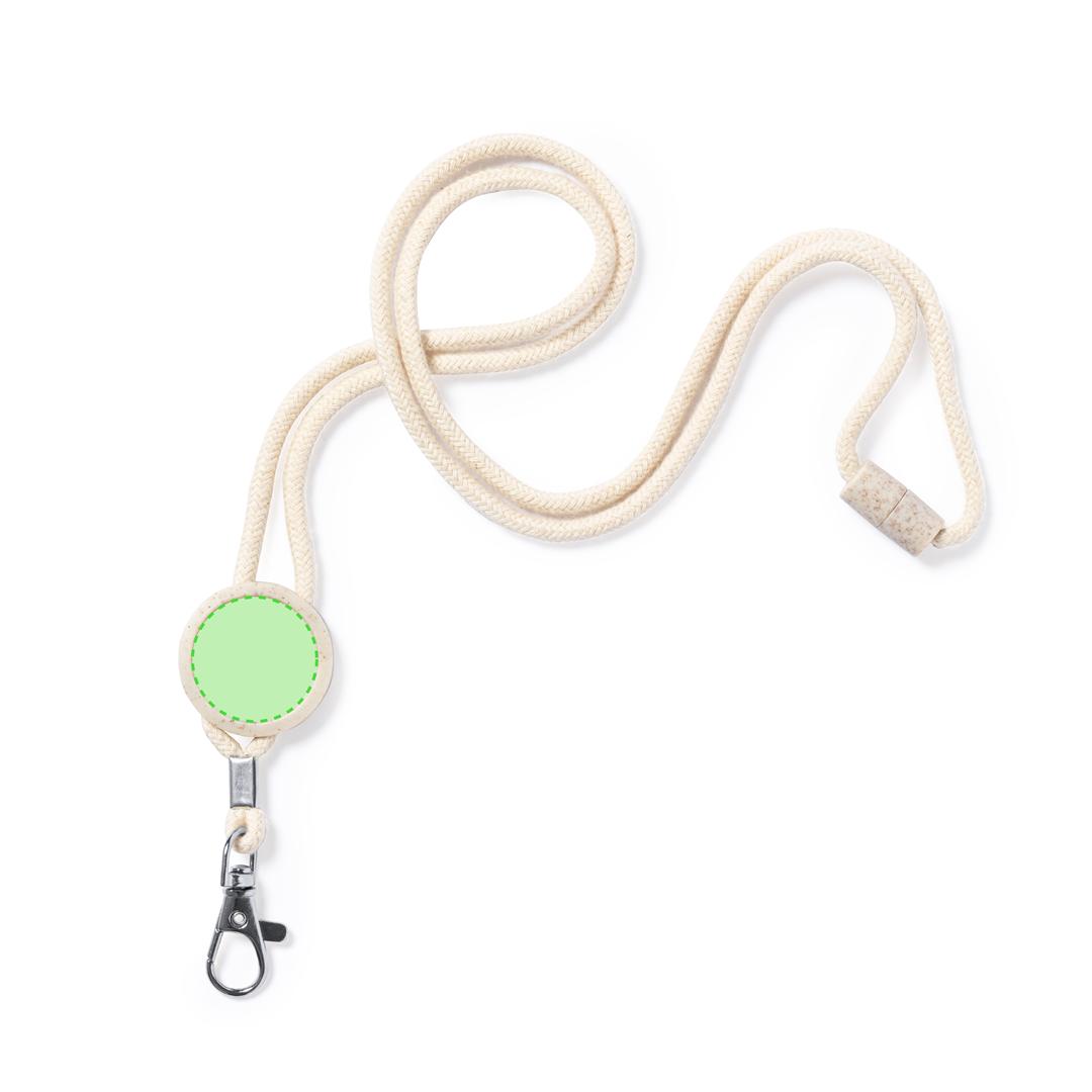 Lanyard de algodón 100% con cierre cuello y accesorio en caña de trigo y mosquetón metálico