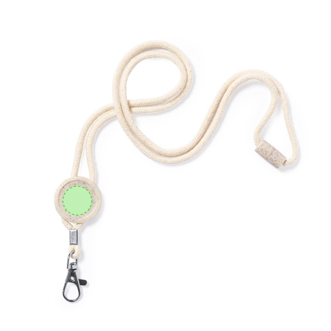 Lanyard de algodón 100% con cierre cuello y accesorio en caña de trigo y mosquetón metálico