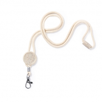 Lanyard de algodón 100% con cierre cuello y accesorio en caña de trigo y mosquetón metálico