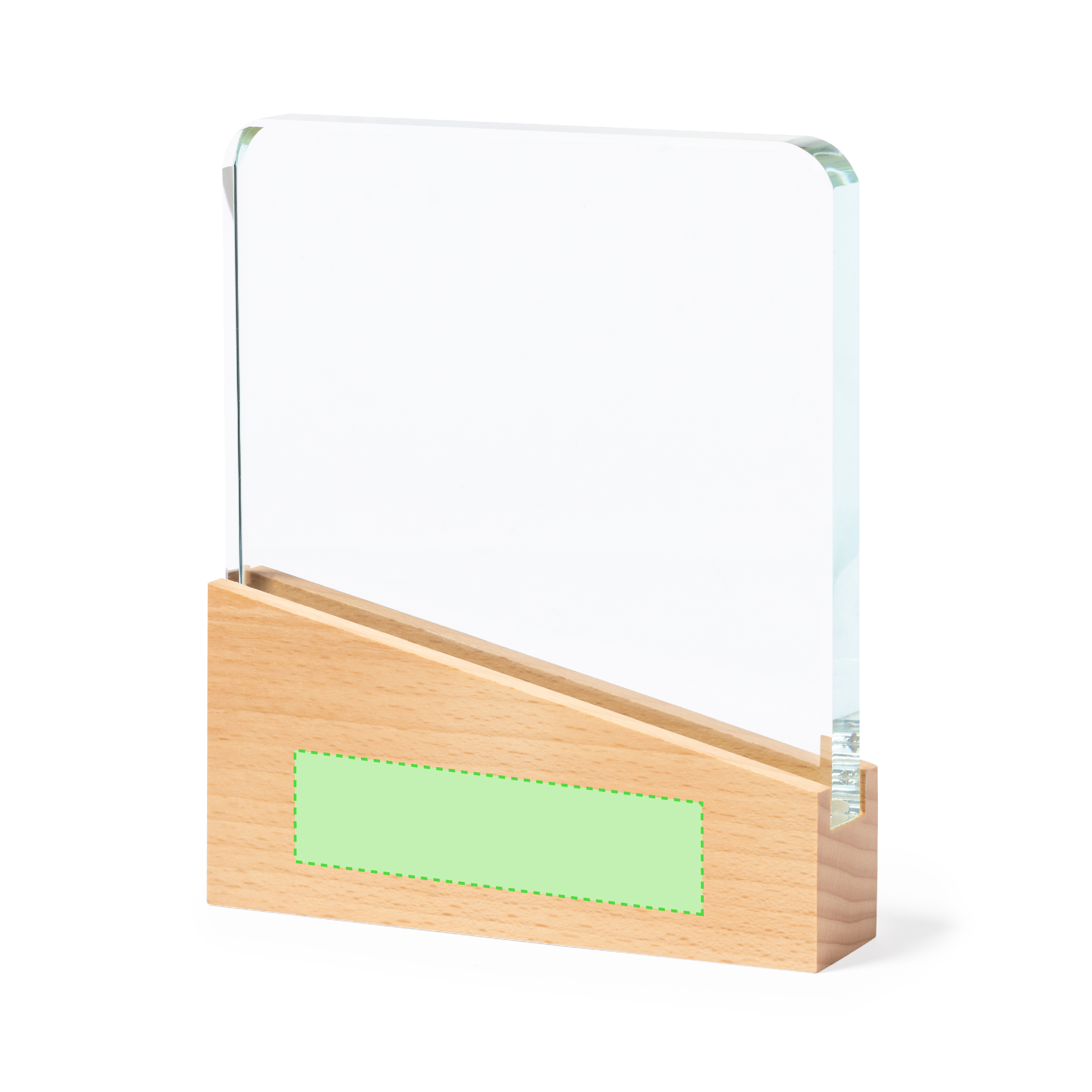 Placa conmemorativa de cristal grueso con base de madera 15×18 cm 1.200 g estuche kraft
