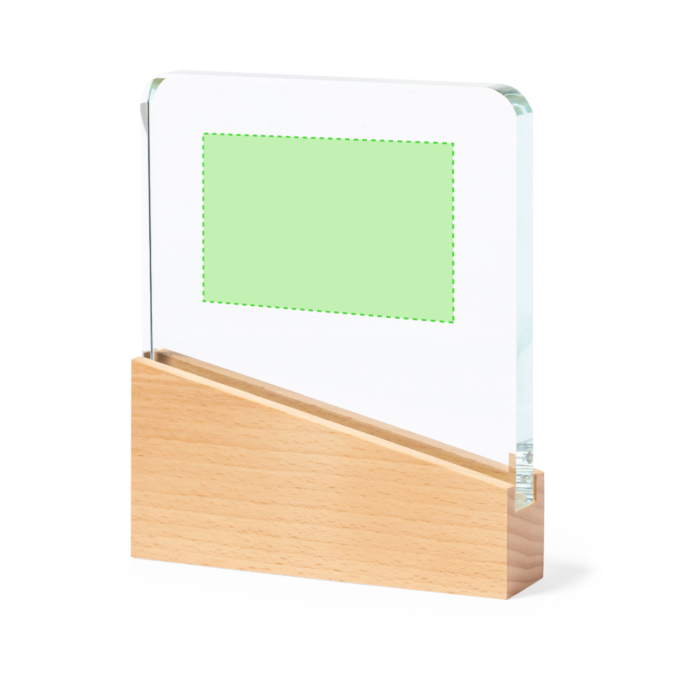 Placa conmemorativa de cristal grueso con base de madera 15×18 cm 1.200 g estuche kraft