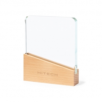 Placa conmemorativa de cristal grueso con base de madera 15×18 cm 1.200 g estuche kraft