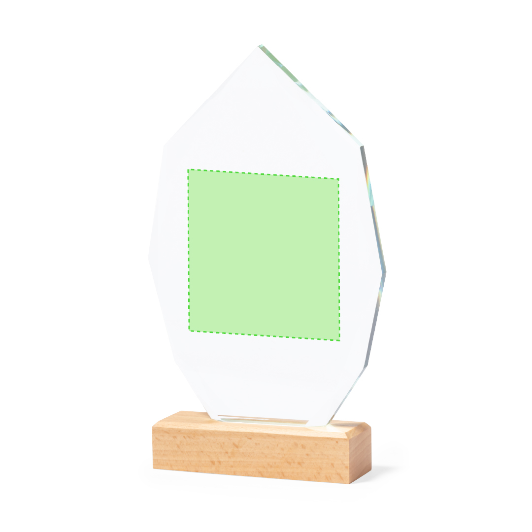 Placa conmemorativa de cristal grueso con base de madera 15×24,5 cm 950 g estuche kraft