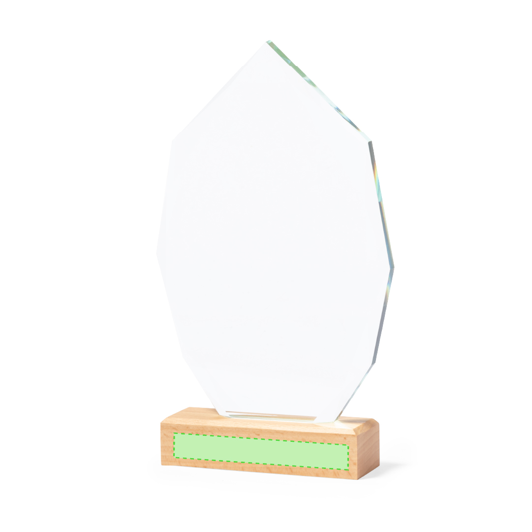 Placa conmemorativa de cristal grueso con base de madera 15×24,5 cm 950 g estuche kraft