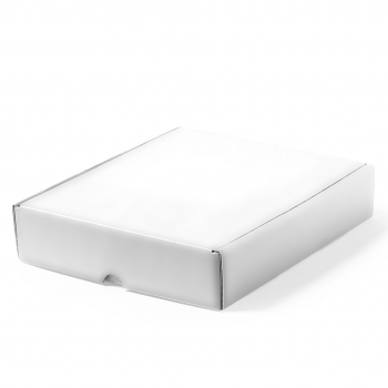 Caja de presentación XL en cartón corrugado FSC blanco — 26,5x30x9 cm, el mayor tamaño de la gama blanca