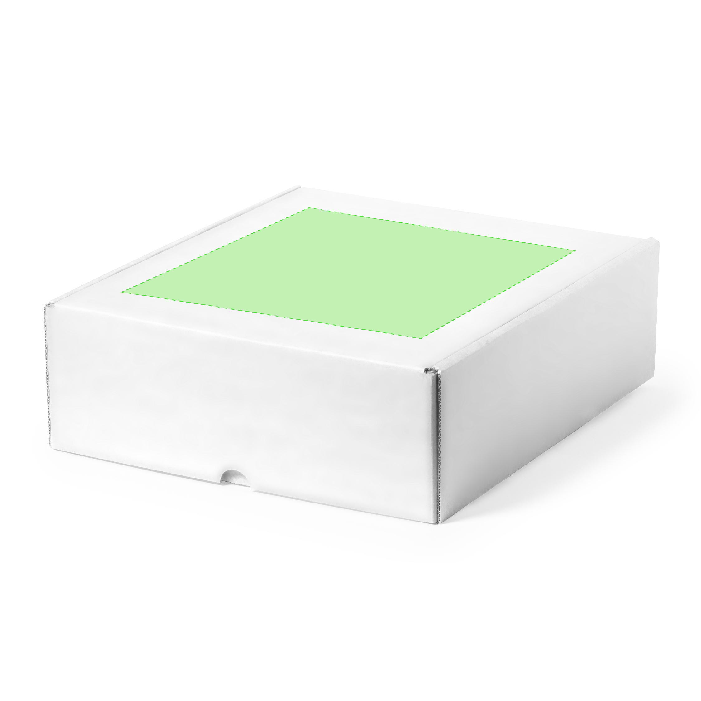 Caja de presentación mediana en cartón corrugado blanco — 21x25x5 cm, formato plano de la gama blanca