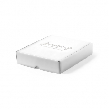 Caja de presentación mediana en cartón corrugado blanco — 21x25x5 cm, formato plano de la gama blanca