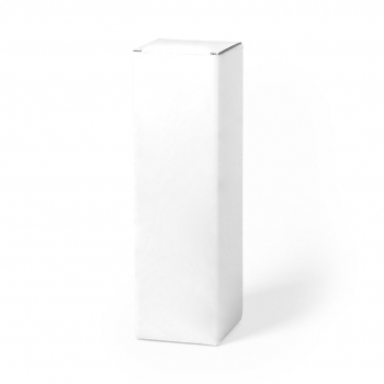 Caja de presentación para bidones en cartón corrugado FSC blanco — 8x26,7x8 cm, diseñada para botellas y bidones