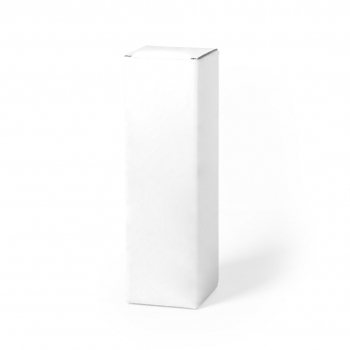 Caja de presentación para bidones en cartón corrugado FSC blanco — 8x26,7x8 cm, diseñada para botellas y bidones
