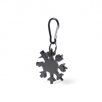 Multiherramienta de acero inox negro 17 funciones con mosquetón 6,3×6,3 cm