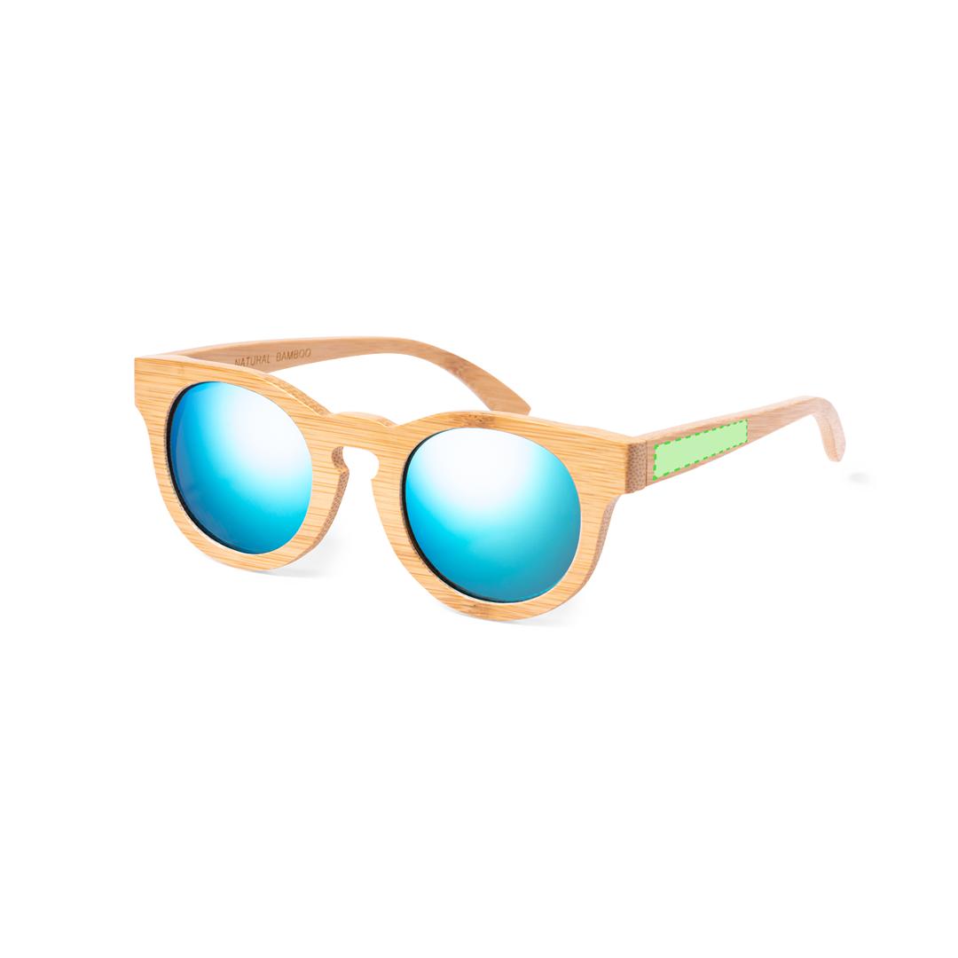 Gafas de sol Limited Edition de bambú con lentes efecto espejo — bolsita de transporte con cordón y presentación en estuche exclusivo con tarjeta de cartón reciclado