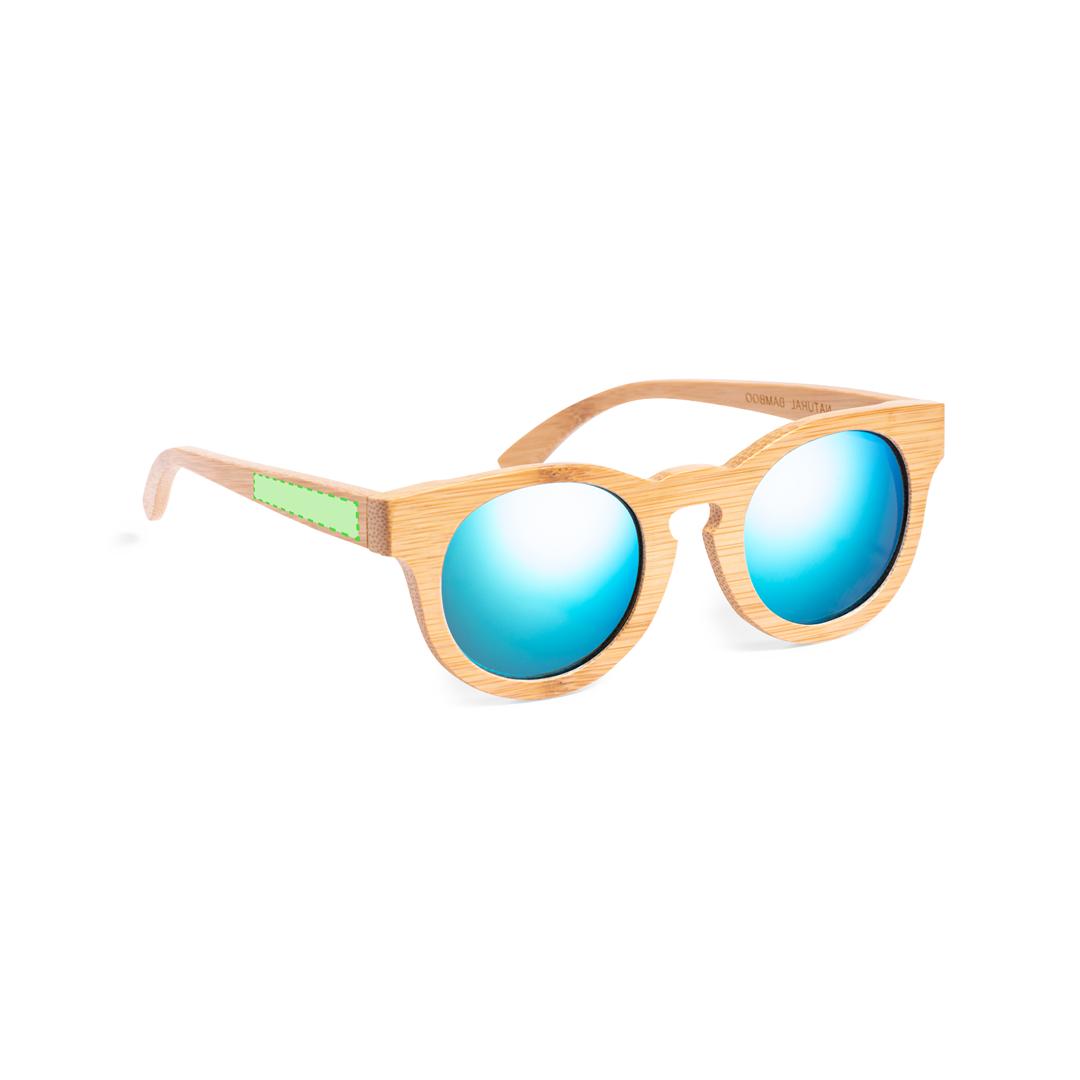 Gafas de sol Limited Edition de bambú con lentes efecto espejo — bolsita de transporte con cordón y presentación en estuche exclusivo con tarjeta de cartón reciclado
