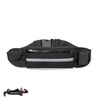 Riñonera de soft shell neopreno con tira reflectante, soporte bidón elástico y bolsillo cremallera