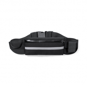 Riñonera de soft shell neopreno con tira reflectante, soporte bidón elástico y bolsillo cremallera