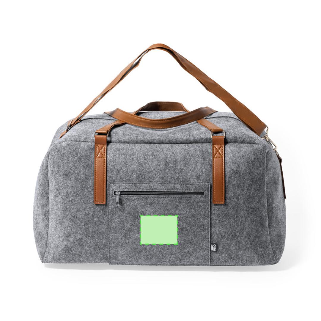 Bolso de fieltro RPET con asas polipiel marrón, doble tirador y bandolera ajustable